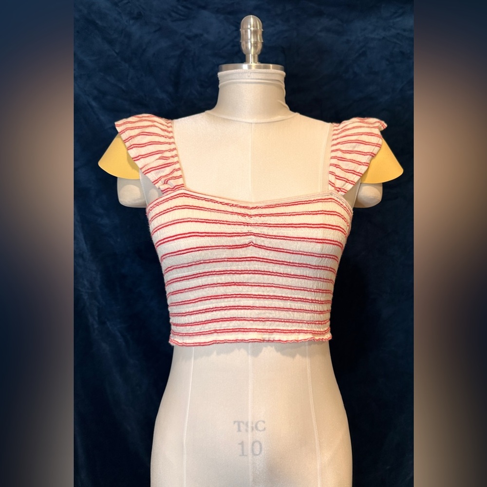 Western Cottage Core Cropped Red & White Top